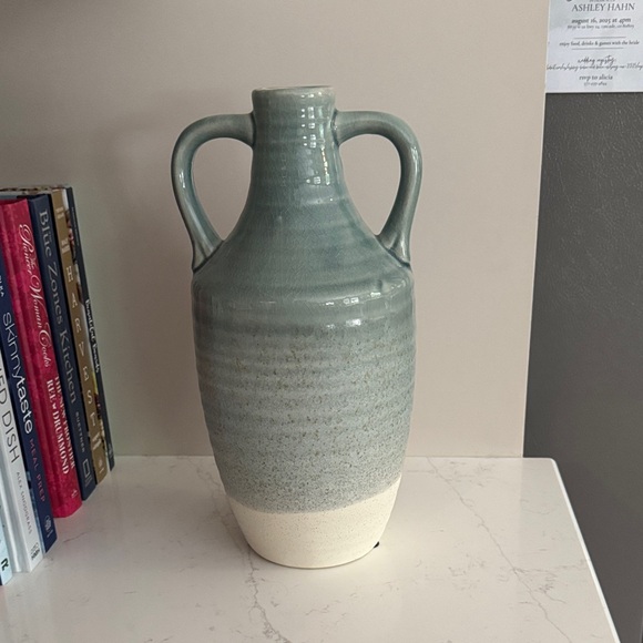 Kirklands Dual-Handle Ceramic Vase in Soft Blue - Picture 1 of 4